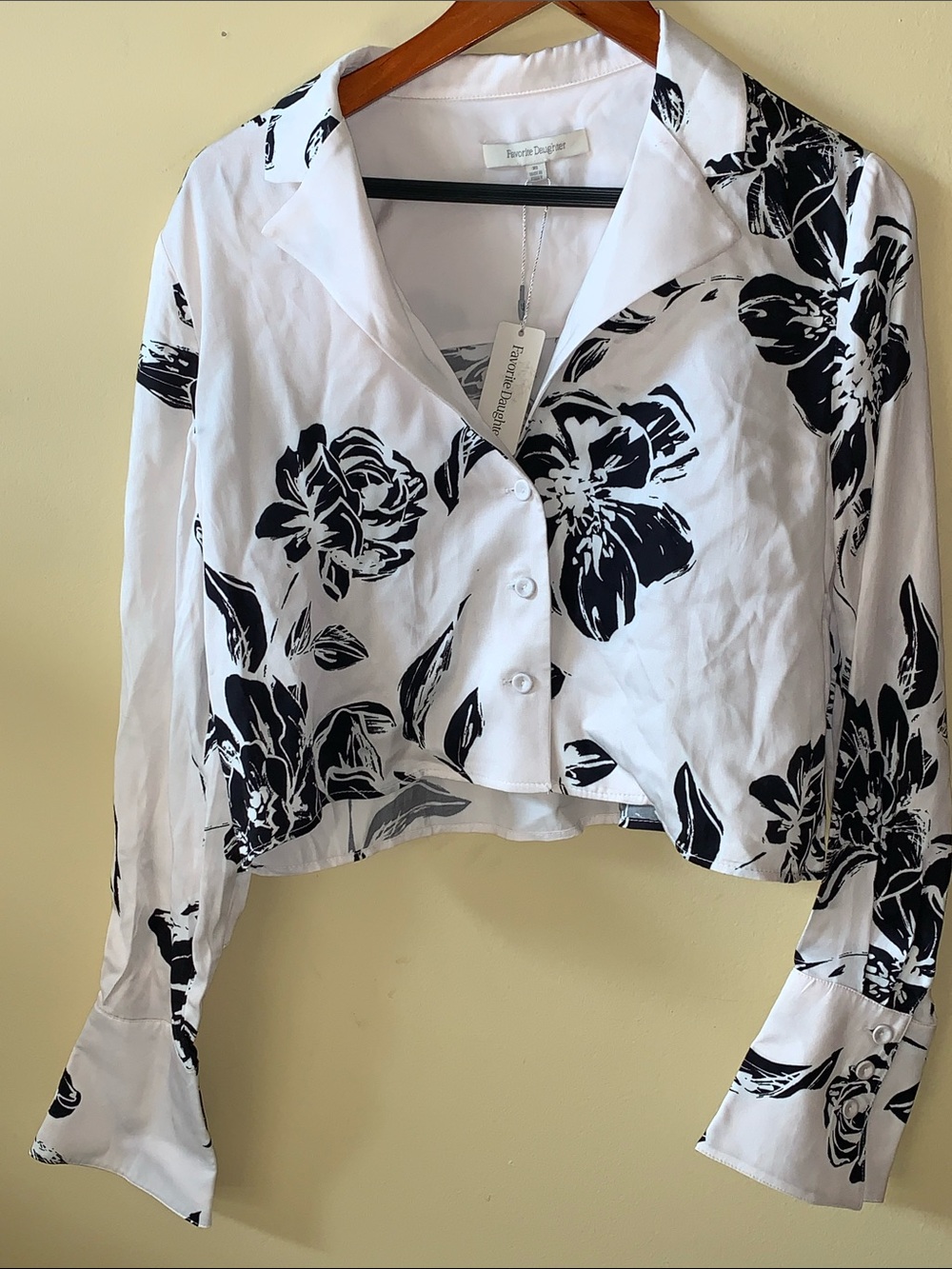 Favorite Daughter Black & White Floral Cropped Button-Down